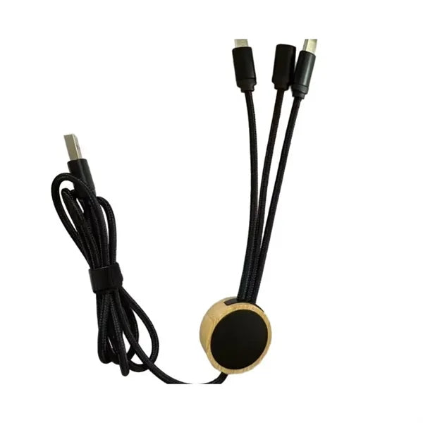 Nylon Braided 3-in-1 Charging Cable with Bamboo Holder