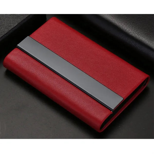 Business Card Holder PU Wood Grain Stainless Steel Case