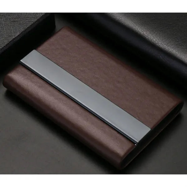 Business Card Holder PU Wood Grain Stainless Steel Case