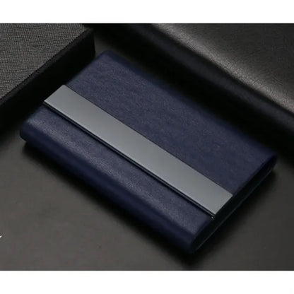 Business Card Holder PU Wood Grain Stainless Steel Case