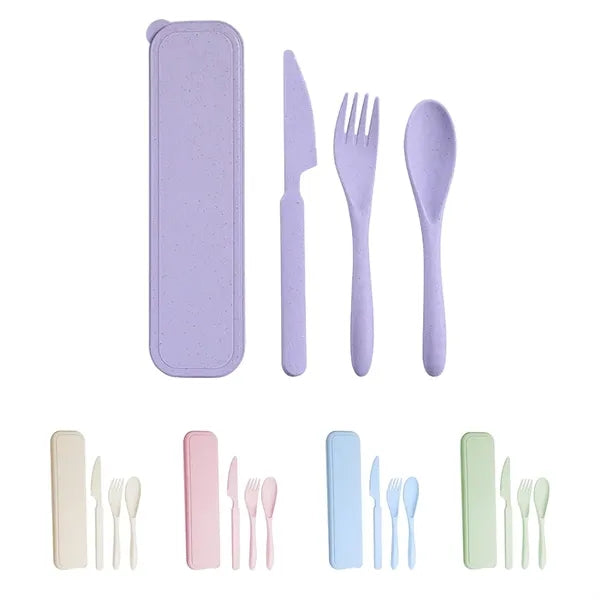 Eco-Friendly 3-in-1 Wheat Straw Travel Utensil Set (Knife, F