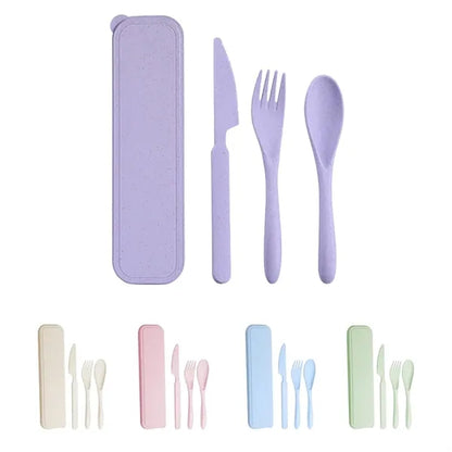 Eco-Friendly 3-in-1 Wheat Straw Travel Utensil Set (Knife, F