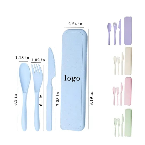 Eco-Friendly 3-in-1 Wheat Straw Travel Utensil Set (Knife, F