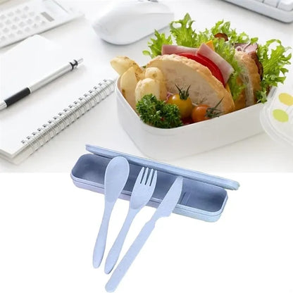 Eco-Friendly 3-in-1 Wheat Straw Travel Utensil Set (Knife, F
