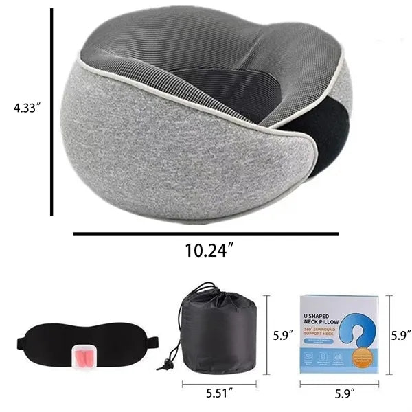 U Shaped Travel Neck Pillow Set With Eye Mask Earplugs Bag