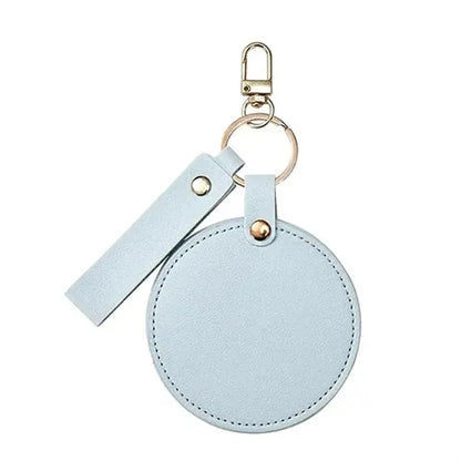 Round Folding Swivel Leather Makeup Mirror Keychain