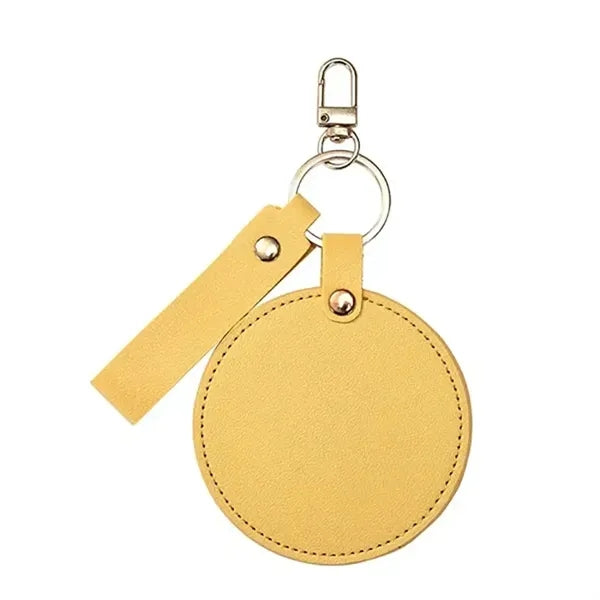 Round Folding Swivel Leather Makeup Mirror Keychain