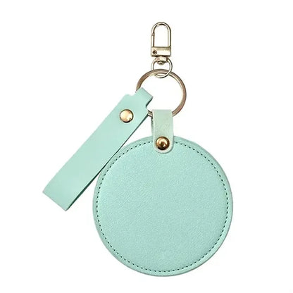 Round Folding Swivel Leather Makeup Mirror Keychain