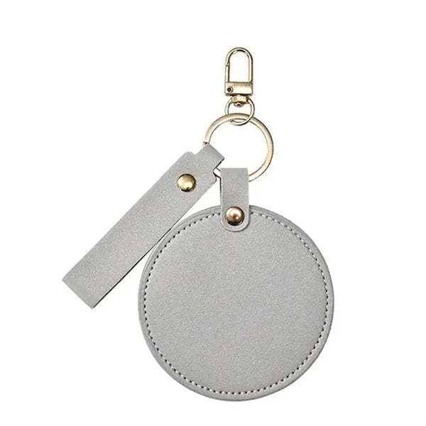 Round Folding Swivel Leather Makeup Mirror Keychain