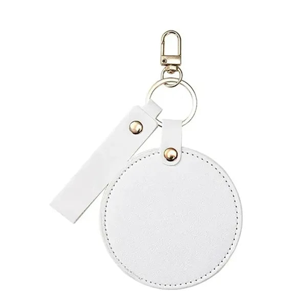 Round Folding Swivel Leather Makeup Mirror Keychain