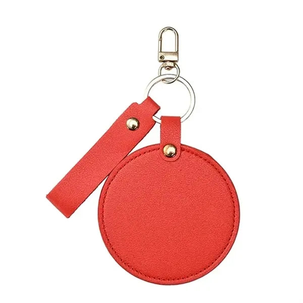 Round Folding Swivel Leather Makeup Mirror Keychain