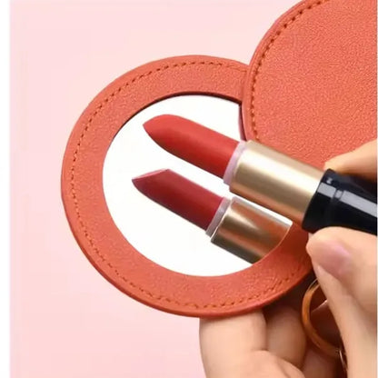 Round Folding Swivel Leather Makeup Mirror Keychain