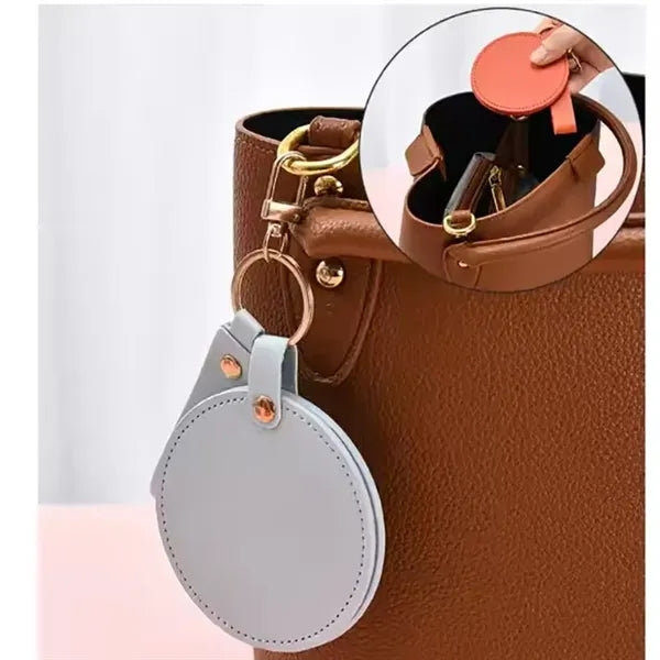 Round Folding Swivel Leather Makeup Mirror Keychain