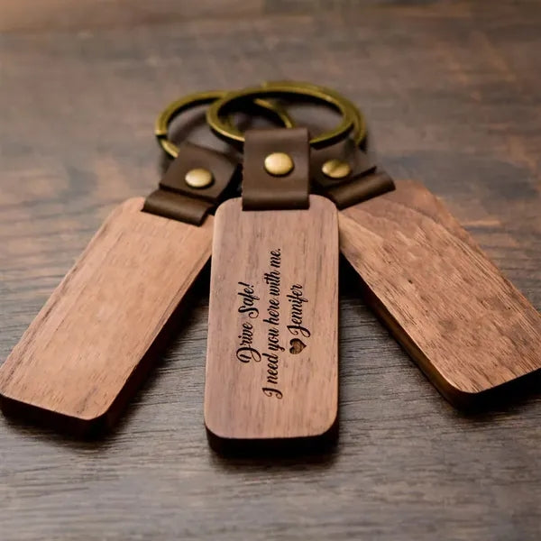 Custom Engraved Wooden Keychain Personalized Name Tag