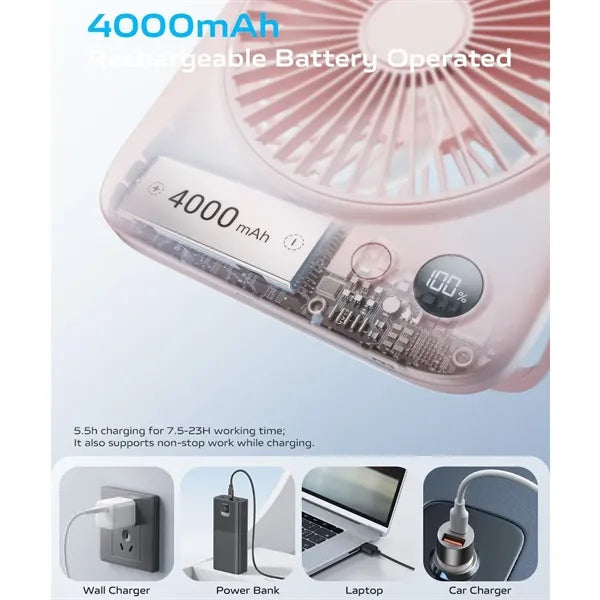 Portable 4000mAh Rechargeable Desk Fan With Digital Display