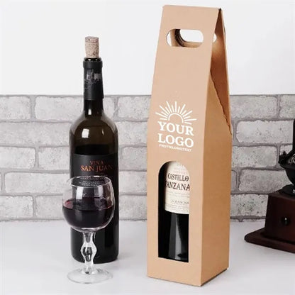 Kraft Paper Wine Box with Window Foldable Carrier Bag