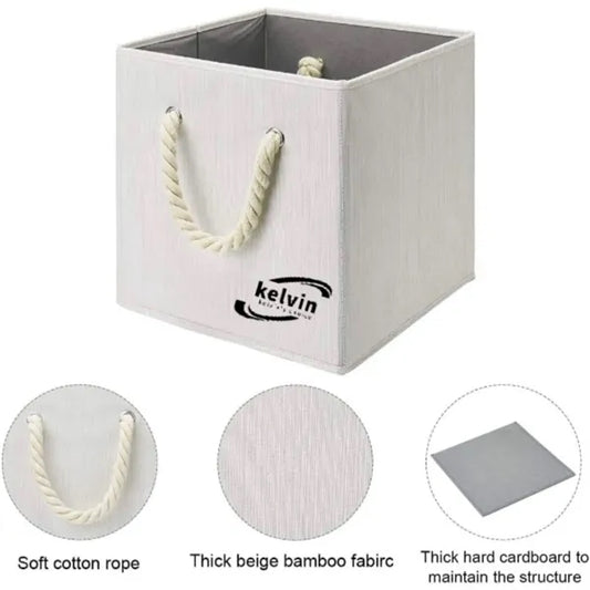Foldable Fabric Storage Bin with Cotton Rope Handle
