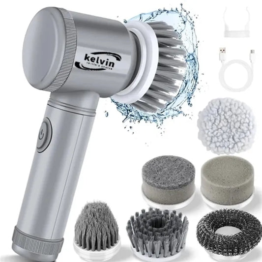 Electric Cleanning Brush Scrubber with 6 Replaceable Heads