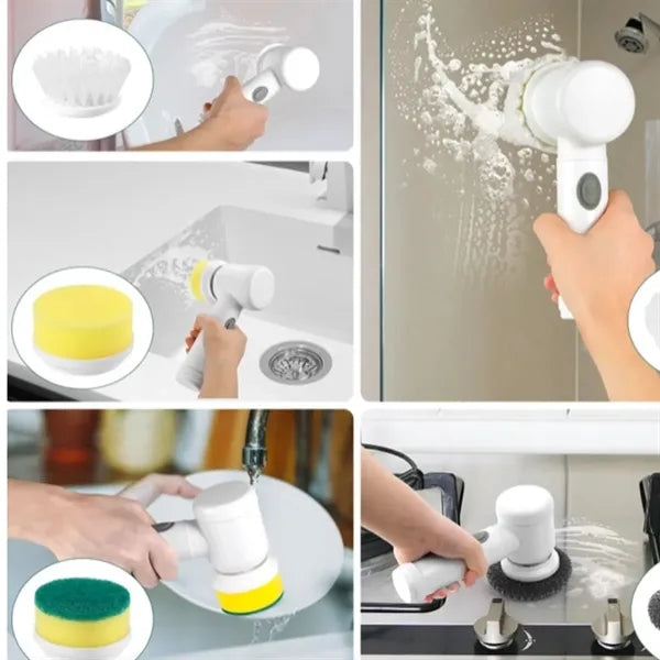 Electric Cleanning Brush Scrubber with 6 Replaceable Heads