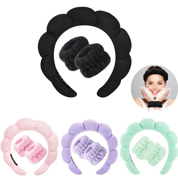 Spa Headband for Washing Face Wristband Set