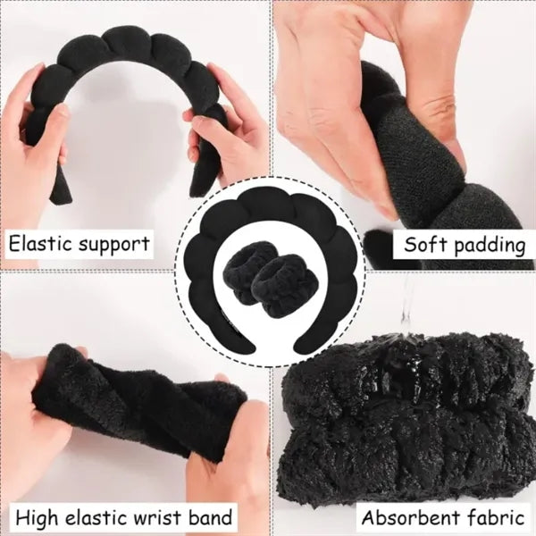 Spa Headband for Washing Face Wristband Set