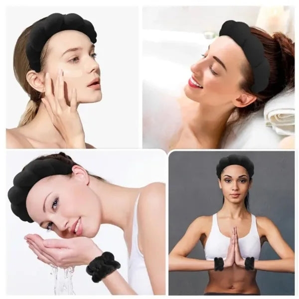 Spa Headband for Washing Face Wristband Set