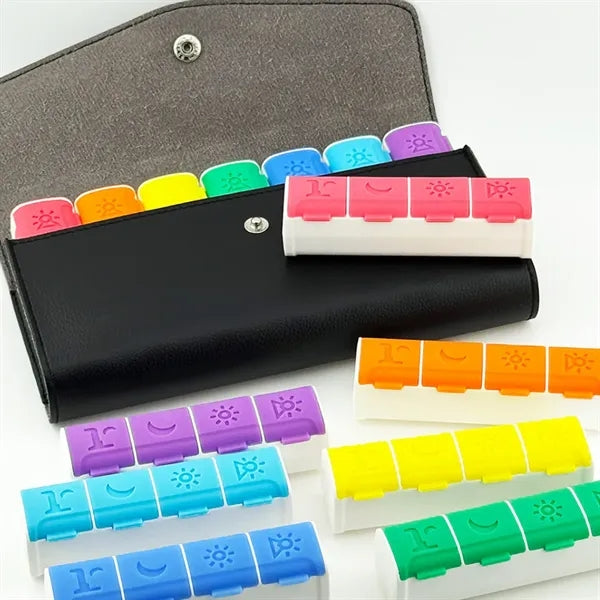 Portable Leather Weekly Pill Organizer Case
