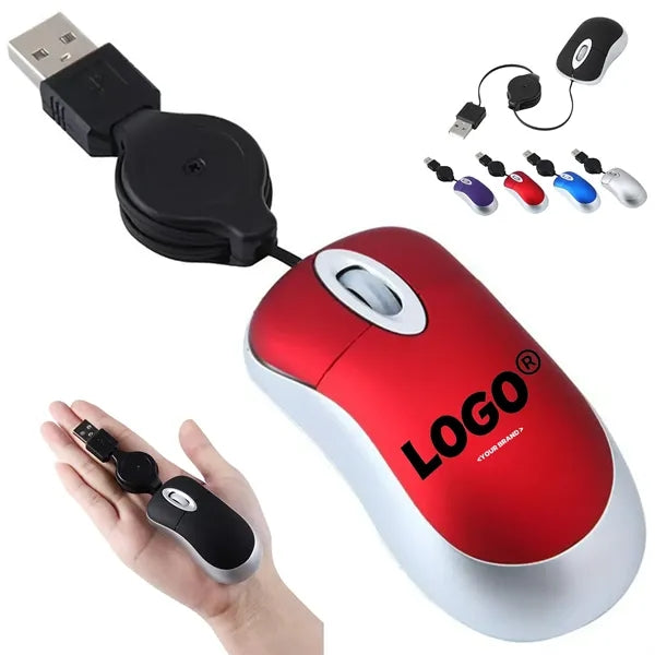 Mini USB Wired Mouse With Retractable Cable For Laptop