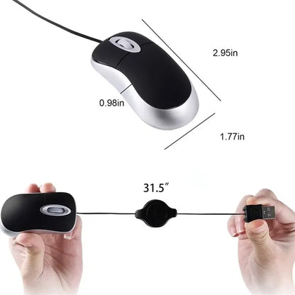 Mini USB Wired Mouse With Retractable Cable For Laptop