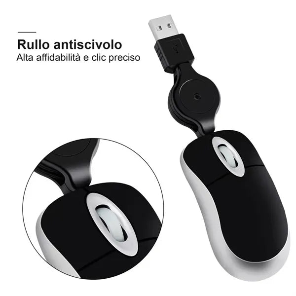Mini USB Wired Mouse With Retractable Cable For Laptop