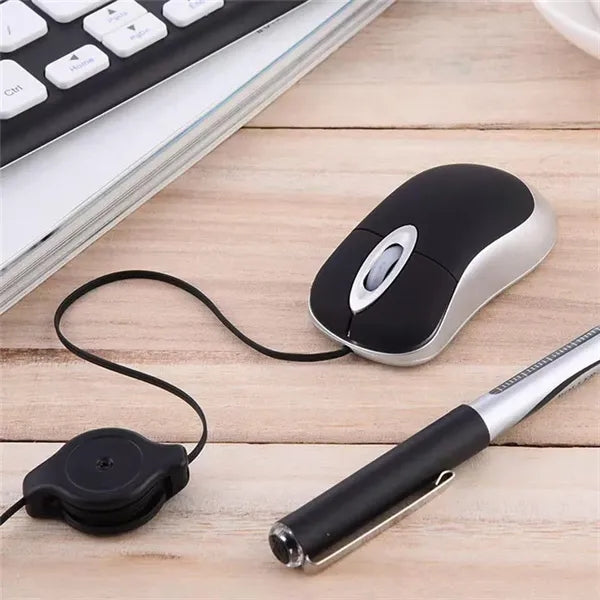 Mini USB Wired Mouse With Retractable Cable For Laptop
