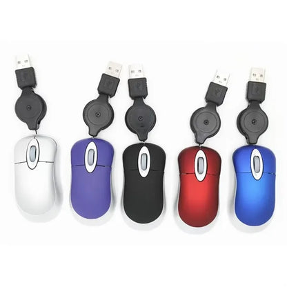 Mini USB Wired Mouse With Retractable Cable For Laptop