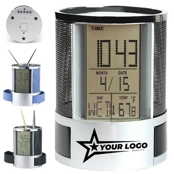 Multifunctional Digital Desk Clock with Display & Pen Holder