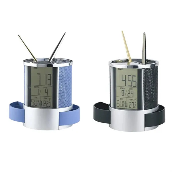 Multifunctional Digital Desk Clock with Display & Pen Holder
