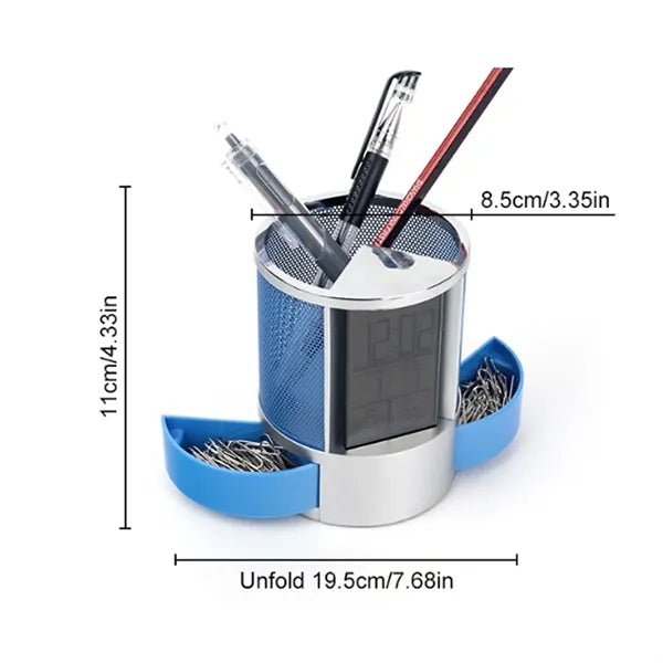 Multifunctional Digital Desk Clock with Display & Pen Holder
