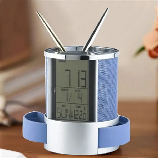 Multifunctional Digital Desk Clock with Display & Pen Holder
