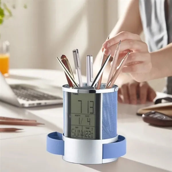 Multifunctional Digital Desk Clock with Display & Pen Holder