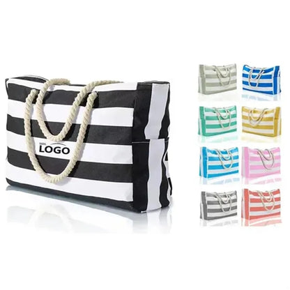 Large Striped Zipper Beach Bag