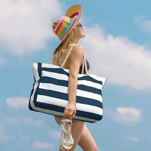 Large Striped Zipper Beach Bag