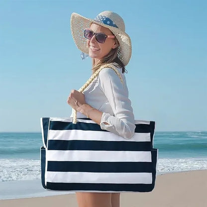 Large Striped Zipper Beach Bag