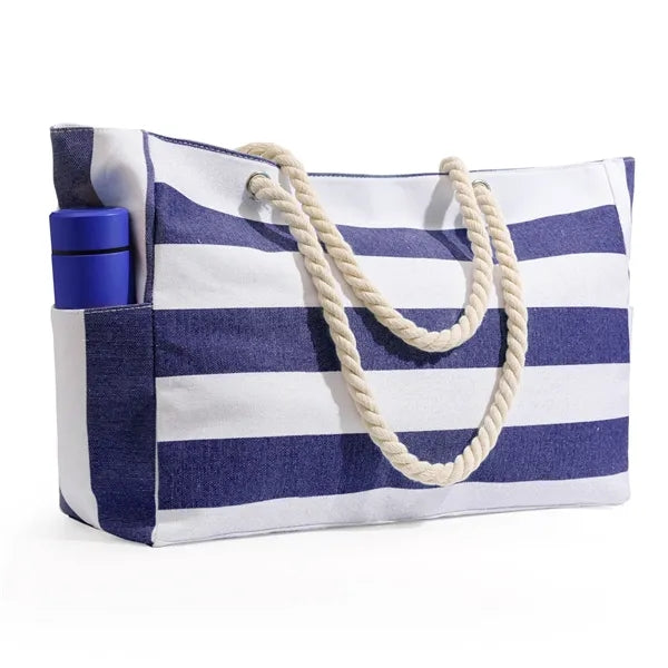 Large Striped Zipper Beach Bag