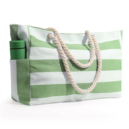 Large Striped Zipper Beach Bag