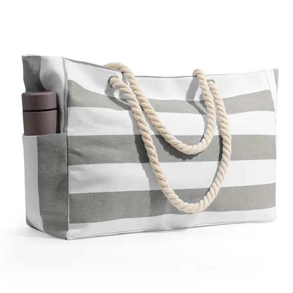 Large Striped Zipper Beach Bag