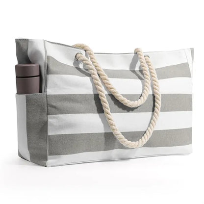 Large Striped Zipper Beach Bag