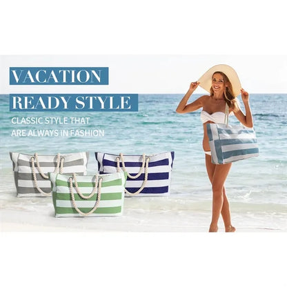Large Striped Zipper Beach Bag