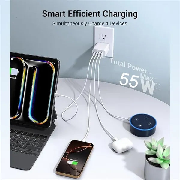 55W 4-Port USB C Fast Charger Block