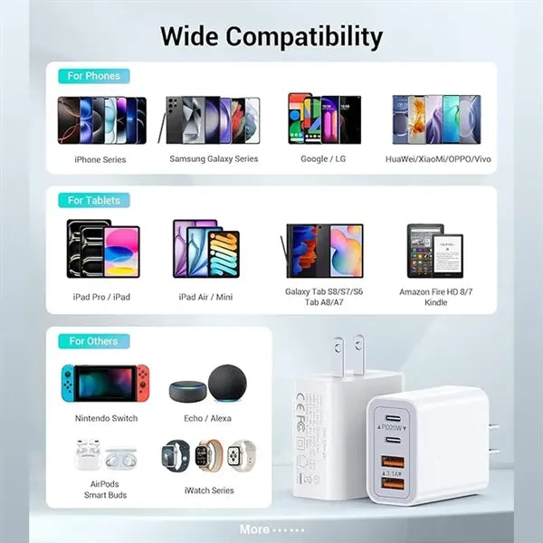 55W 4-Port USB C Fast Charger Block