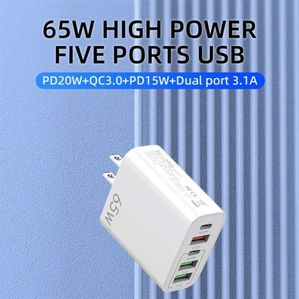 65W 5-Port USB C Fast Charger Block