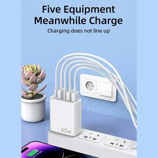 65W 5-Port USB C Fast Charger Block