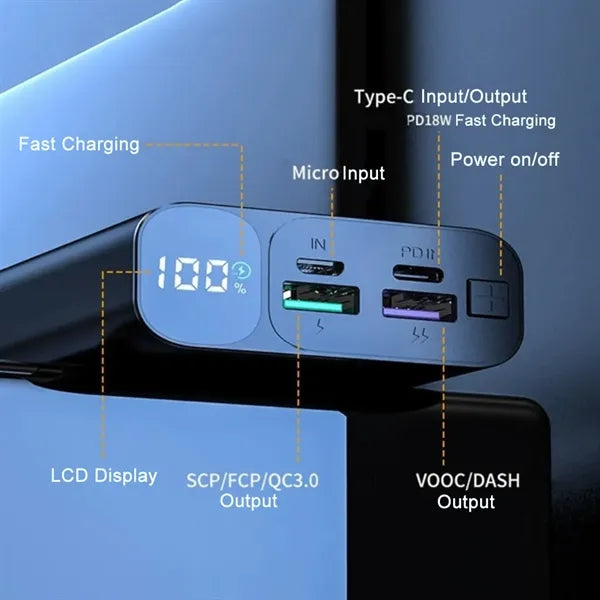 20000mAh Power Bank with 3 Output ports and LCD Display
